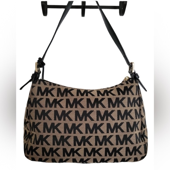 NWOT Michael Kors Jet Set Signature Small Top Zip Black Canvas Shoulder Bag - Picture 2 of 4